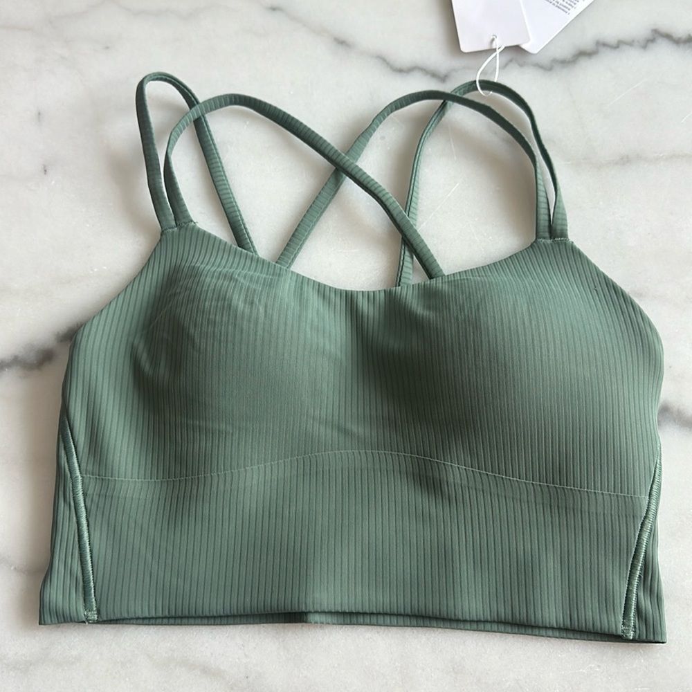 Lululemon Like a Cloud Ribbed Longline Bra B/C Cup size 4 Grey Eucalyptus NWT